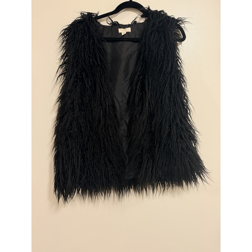 Cupio Black Faux Fur Vest Size Medium Sleeveless Industrial Whimsigoth Rave Goth